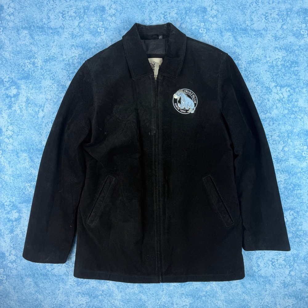 Disney Store Eeyore Suede Leather Jacket Mens Medium Black Full Zip Vintage